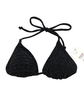 Marine Layer x Andie Swim Bikini Top S Black gold shimmer ribbed beach club NWT